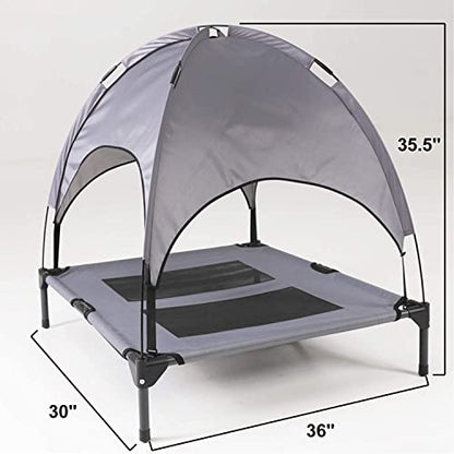 PawfectPals Portable Cooling Waterproof Elevated Heavy Duty Camping Pet Bed and Cot with Detachable Shade for Indoor and Outdoor use (Large) - size: Large
