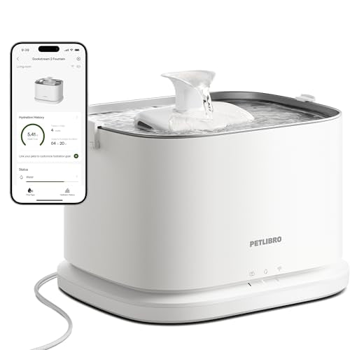 PETLIBRO Upgrade Cat Water Fountain Stainless Steel Tray, Dockstream 2 Cat Fountain Indoor, 3L/101oz Auto Cat Fountains for Drinking, App Monitoring Pet Water Fountain Dog, 5G WiFi Cat Water Dispenser - color: White, size: Fountain