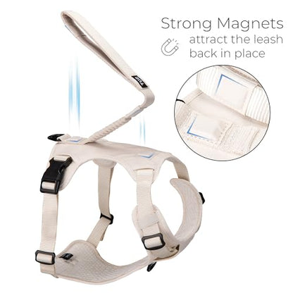 TUG Grab Dog Harness | Integrated Traffic Leash Magnetically Attached for Quick Control (XL/Cream) - color: Cream - Grab Harness, size: XL