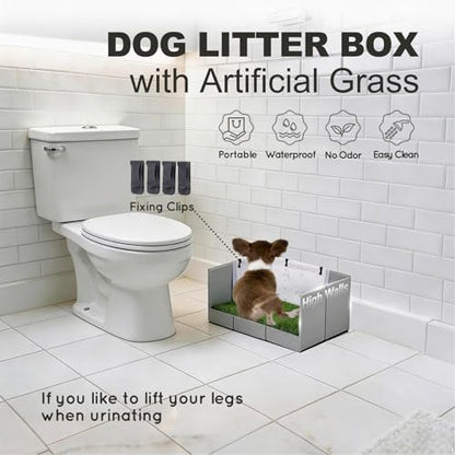HQ4US 4LEGS Dog Grass Pad with Tray Foldable Dog Litter Box High Walls, Odor Free Artificial Grass for Dogs Potty, Pee Pad Holder, Seamless, No Assembly, Waterproof, Easy Clean, Portable for Travel - size: Small for Dog＜ 15" Length