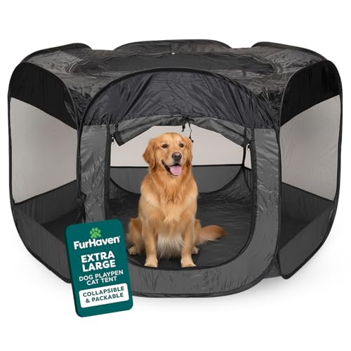 FurHaven Soft-Sided Dog & Cat Playpen, Portable Foldable Indoor & Outdoor Pet Playpen with Mesh Windows & Zippered Door, Gray, Extra Large - color: Gray, size: Extra Large