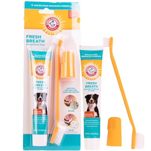 Arm & Hammer for Pets Enzymatic Dog Dental Care Kit, Chicken Flavor Toothpaste with Baking Soda for Plaque, Tartar, and Bad Breath, Double-Sided Toothbrush and Finger Brush Included, 2.5 Oz - size: 2.5 Ounce (Pack of 1)