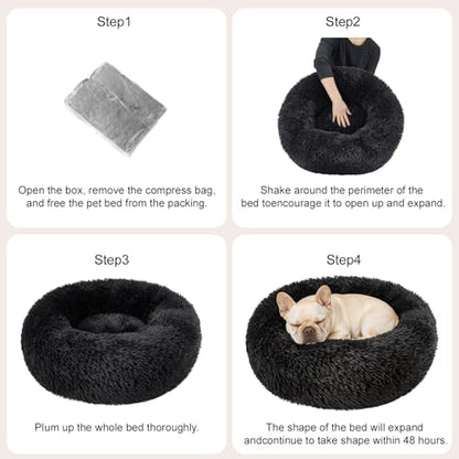 Dog Calming Beds for Medium Large Dogs - Round Donut Washable Puppy Dog Bed, Anti-Slip Faux Fur Fluffy Donut Cuddle Anxiety Cat Pet Bed(28'' Black) - color: Black, size: 28"L x 28"W x 8"Th