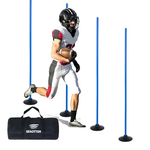 SEAOTTER Soccer Agility Poles Set, 4/6/10 Pcs 6ft Detachable Sports Trainning Speed Poles Slalom Poles with Rubber Base, Agility Training Equipment for Football, Rugby, Basketball, Indoor & Outdoor - color: Blue, style: 4 Pack - 6ft