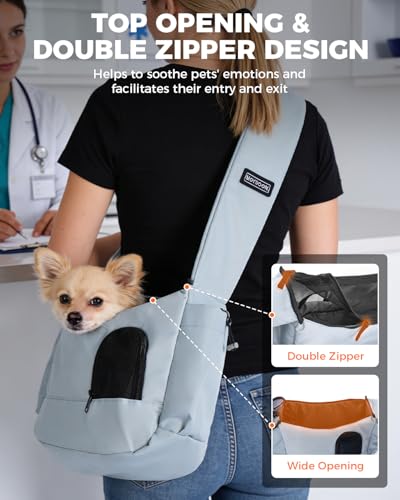Lightweight Pet Sling Carrier for Small Dogs up to 7 lb, Grey | Stylish, Versatile, Soft Dog Sling Carrier with Safety Buckle and Breathable Anti-Scratch Mesh for Travel