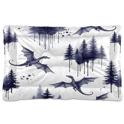 Black White Dragon Pattern Pet Bed Mat for Dogs and Cats, Soft Washable Crate Pad with Non-Slip Bottom, Cozy Bed Cushion for Small Medium Large Pets, 24x36 Inch - size: Medium