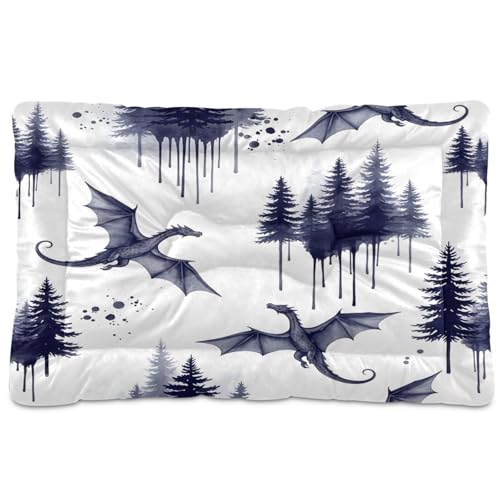 Black White Dragon Pattern Pet Bed Mat for Dogs and Cats, Soft Washable Crate Pad with Non-Slip Bottom, Cozy Bed Cushion for Small Medium Large Pets, 18x24 Inch - size: Small