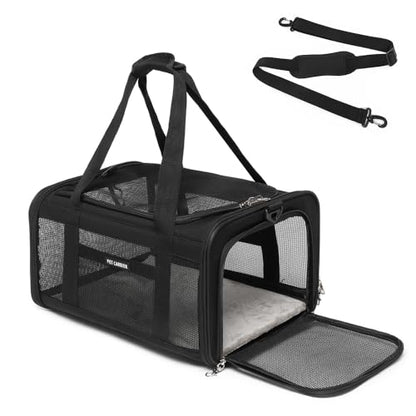 Airline Approved Pet Carrier for Cats and Small Dogs up to 15 lbs, Breathable Mesh and Collapsible Design, Portable Travel Bag for Bearded Dragon, Puppies Animal Hangbag, Rabbit Cage (Black, Small) - color: black
