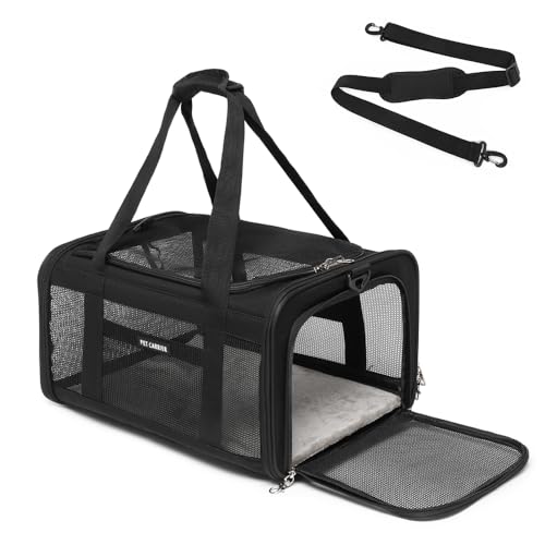 Airline Approved Pet Carrier for Cats and Small Dogs up to 15 lbs, Breathable Mesh and Collapsible Design, Portable Travel Bag for Bearded Dragon, Puppies Animal Hangbag, Rabbit Cage (Black, Small) - color: black