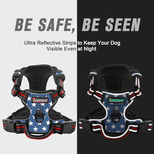 BARKBAY No Pull Dog Harness Front Clip Heavy Duty Reflective Easy Control Handle for Large Dog Walking(Star,XS) - color: Blue Star, size: X-Small(Chest:15.5-19.5”)