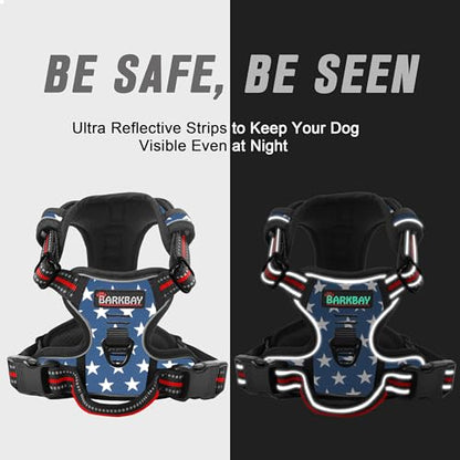BARKBAY No Pull Dog Harness Front Clip Heavy Duty Reflective Easy Control Handle for Large Dog Walking(Star,XS) - color: Blue Star, size: X-Small(Chest:15.5-19.5”)