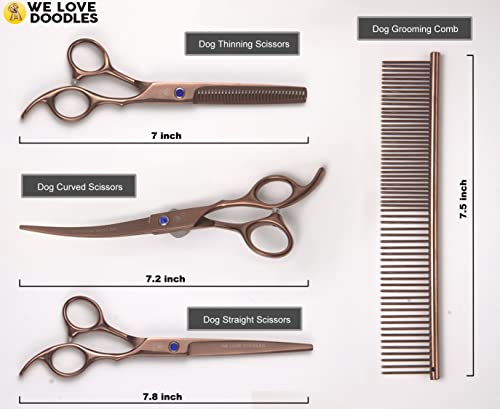 Dog Grooming Scissors Kit - Best Tools for Goldendoodles & Poodles - Straight, Curved & Thinning Shears - Professional Grade Stainless Steel, 4 Pc Set [We Love Doodles] - size: Medium