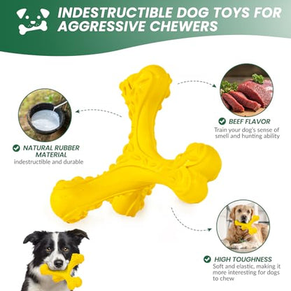 Dog Chew Toys for Aggressive Chewers Large Breed,Indestructible Bones Toy，Durable Cleaning Toothbrush Natural Rubber Dog Toys… (Yellow) - color: Yellow