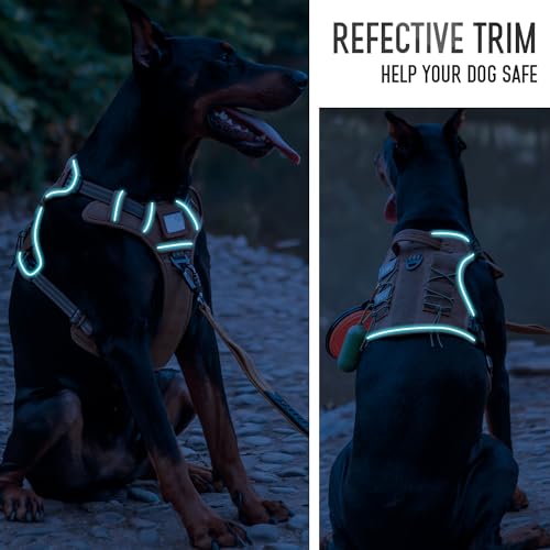 Tactical Dog Harness for Medium & Large Dogs, Brown Adjustable No-Pull Control with Handle, Heavy Duty Reflective Vest - Size XL - color: Army Brown, size: XL