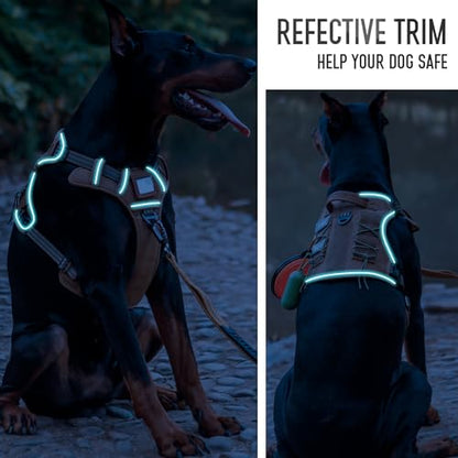 Tactical Dog Harness for Medium & Large Dogs, Brown Adjustable No-Pull Control with Handle, Heavy Duty Reflective Vest - Size XL - color: Army Brown, size: XL