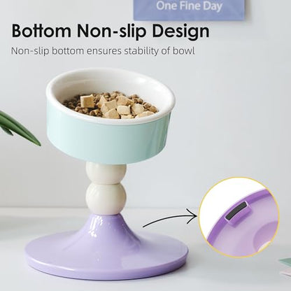 Ceramic Elevated Raised Cat Bowls,3 Heights Adjustable Raised Dog Bowl Stand for Indoor Cats and Small Dogs,15° Tilted Cat Food Feeding Dishes，Adjusts to 4.69", 5.98", 7.28" (Pink & White) - color: Lavender & Mint