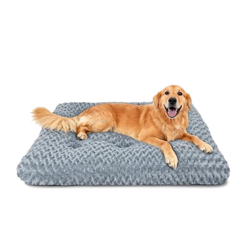Large Dog Bed Deluxe Plush, Washable Big Dog Beds, Indestructible Dog Crate Pad, Anti-Slip Soft Pet Bed, Comfy Kennel Pad for Large, Jumbo, Small, Medium Dogs Extra, 35"x 23"-XL, Dark Gray - color: Dark Grey, size: 35"L x 23"W x 4"Th