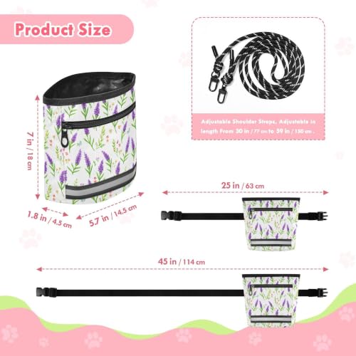 Lavender Water-Resistant Dog Treat Pouch, 3 Ways to Wear Treat Bag with Magnetic Closure & Reflective Strip, Hands-Free for Pet Training, Walking