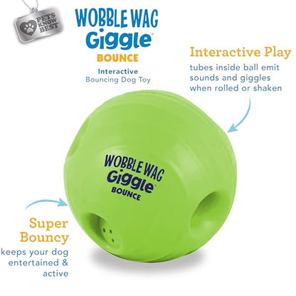 Wobble Wag Giggle Bounce Interactive Dog Toy- Sound Making Bouncing Ball for Dogs Ages Indoor & Outdoor Play, Soft & Durable with Easy Grip Design- Pets Know Best - style: Bounce