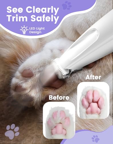 PAPMINI Dog Paw Trimmer with LED Light, 35dB Low Noise Paw Trimmers for Dog's Feet, 2 Speed Safety Electric Dog Clippers for Grooming, Rechargeable Cat Shaver for Paws, Ears, Face, Rump (White) - color: White