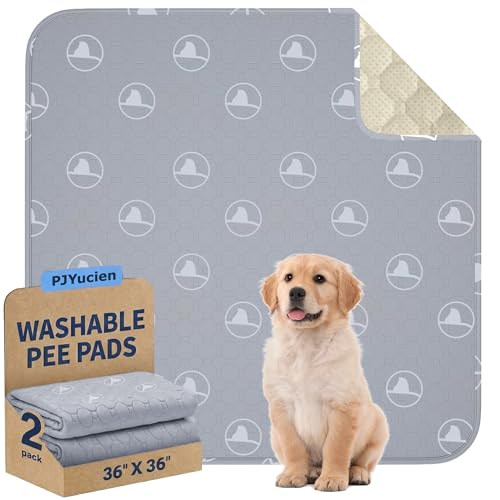 PJYuCien 2 Pack 36"x36" Reusable Playpen Training Pad for Puppies, Gray | Ideal for Small Animals, Dog Crate Pad, Travel Mat, Sofa Protector, Non-slip Dotted Bottom, Machine Washable - color: Gray White, size: 36"x36" (2 Packs)