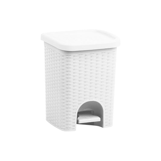 Superio Mini 6L Step Pedal Trash Can - Wicker Design, Hidden Mechanism, Durable Plastic, Ideal for Desktop, Countertop, Pet Waste/Dog Poop - White - color: White