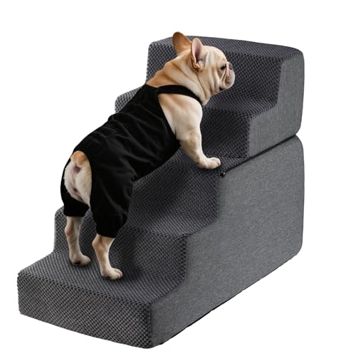 Dog Stairs for Small Dogs & Cats 22.5" H, 5-Step Non-Slip Dog Steps for Bed, Sofa and Chair, Pet Stairs with High Density Foam, Grey