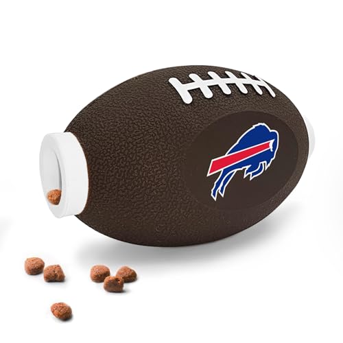 NFL Buffalo Bills Football Treat Dispensing Toy for Dogs and Cats, Rubber Ball Pet Toy, Interactive Fun Doggie Treat Toy, Natural Rubber Feeding Toy - color: Buffalo Bills