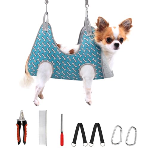 Supet Dog Grooming Hammock Harness for Dogs Cats, Relaxation Pet Nail Clipper Hammock, Restraint Dog & Small Animal Leashes Sling for Groomingk for Nail Trimming (Coral Blue, 2XS) - color: Coral Blue, size: 2XS（ Max 8 Lb：Leg space: 3.7"-8.7"）