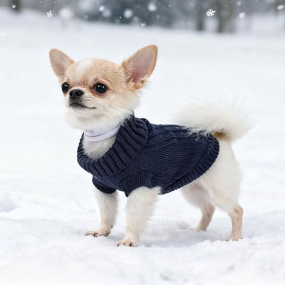 Chihuahua Sweater Dog Sweater for Small Dogs Male XXS Dog Clothes Fall Winter Knitted Sweaters Warm Puppy Clothes Turtleneck Outfit Extra Small Doggie Coat XXS (XX-Small) - color: Navy Blue, size: XX-Small