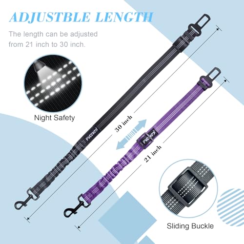 2 Pack Dog Seat Belt Adjustable Dog Car Seatbelts for Vehicle Nylon Pet Safety Seat Belt with Elastic Bungee Buffer Reflective & Durable Car Harness for Dogs (Black + Purple) - color: Black + Purple