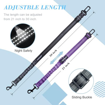 2 Pack Dog Seat Belt Adjustable Dog Car Seatbelts for Vehicle Nylon Pet Safety Seat Belt with Elastic Bungee Buffer Reflective & Durable Car Harness for Dogs (Black + Purple) - color: Black + Purple
