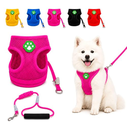 Dog Harness Small Sized and Leash Set, Step in Soft Light Puppy Vest, Breathable Mesh Pet Harness, Adjustable Pet Puppy Harness, Easy Walk Dog Harness, S: Chest 7.8-13.7" - color: Pink, size: S: Chest 7.8-13.7" Leash 3.8 FT