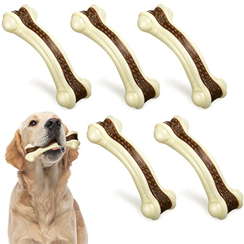 Sosation 4/5 Pack Dog Chew Toys for Aggressive Chewers Indestructible Nylon Dog Bones Beef Flavor Teething Chew Toys Bones for Large/Medium/Small Puppies(XL) - size: XL