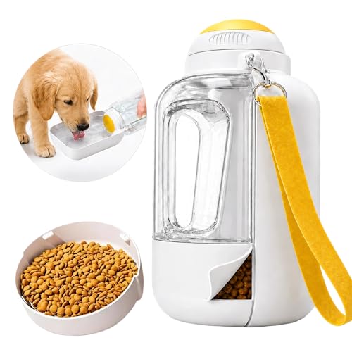 Dog Water Bottle with Food Container, 32oz Leak-Proof 3-in-1 Portable Dog Travel Water Bottle with 10oz Food Storage, Twist Dispensing Pet Water Dispenser for Walking Hiking Camping, White
