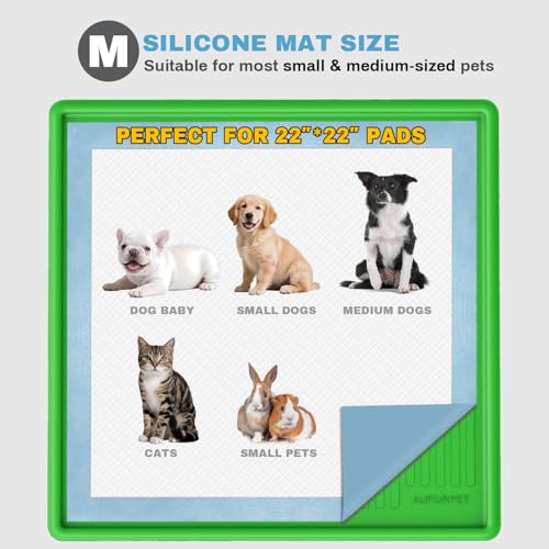 Pee Pad Holder, Puppy Pad Holder, 24" x 24" Heavy Silicone Pee Tray Mat for Dogs with Clips, Reusable, High Edge, Leak-Proof Toilet Training Pad for Potty, Doggy Baby, Cat, Rabbit Pets