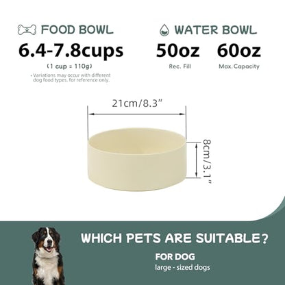 Havniva 8.3inch Ceramic Dog Bowls Dog Food Bowl for Large Breed Dog Food and Water Bowl Non-Slip Dog Dish Large Capacity Feeding Pet Water Bowl - color: 1 Bowl - Light Yellow, size: 8.3inch