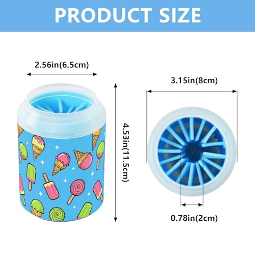 Ice Cream Blue Print Dog Paw Cleaner Cup with Soft Silicone Brush, Portable Lightweight Small Muddy Paw Washer for Dogs, Easy to Use Pet Foot Cleaner