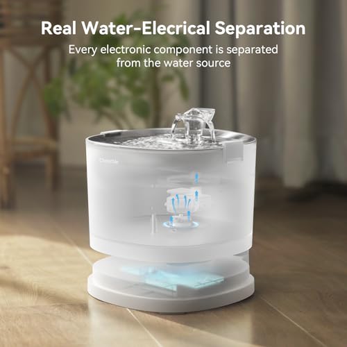 Cheerble Pumpless Cat Water Elfin Fountain, Wireless Pet Fountain Battery Operated, 2L/67oz E1+ Automatic Water Dispenser Cats & Dogs MagDrive™ Technology Stainless Steel Tray, No Cleaning Hassle - size: Cordless | Standard