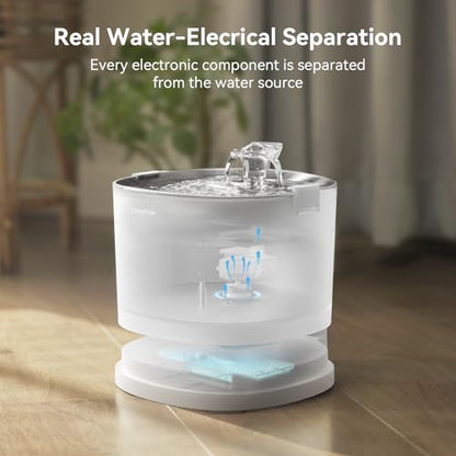 Cheerble Pumpless Cat Water Elfin Fountain, Wireless Pet Fountain Battery Operated, 2L/67oz E1+ Automatic Water Dispenser Cats & Dogs MagDrive™ Technology Stainless Steel Tray, No Cleaning Hassle - size: Cordless | Standard