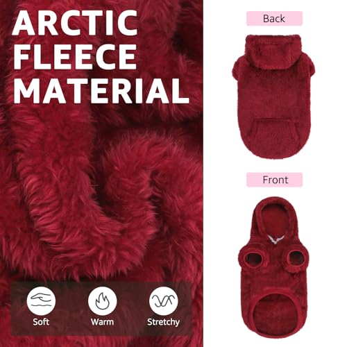SCENEREAL Fleece Dog Sweaters Hoodie for Small Medium Large Dogs Girls Boys, Plush Fuzzy Dog Clothes Hoodies with Leash Hole, Winter/Fall Puppy Cold Weather Coat, Sherpa Hooded Sweatshirt, Burgundy S - color: Burgundy, size: Small