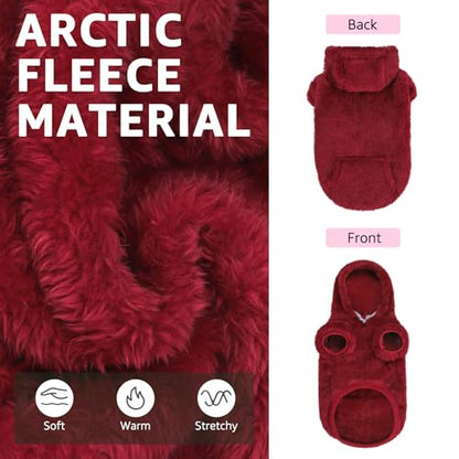 SCENEREAL Fleece Dog Sweaters Hoodie for Small Medium Large Dogs Girls Boys, Plush Fuzzy Dog Clothes Hoodies with Leash Hole, Winter/Fall Puppy Cold Weather Coat, Sherpa Hooded Sweatshirt, Burgundy M - color: Burgundy, size: Medium