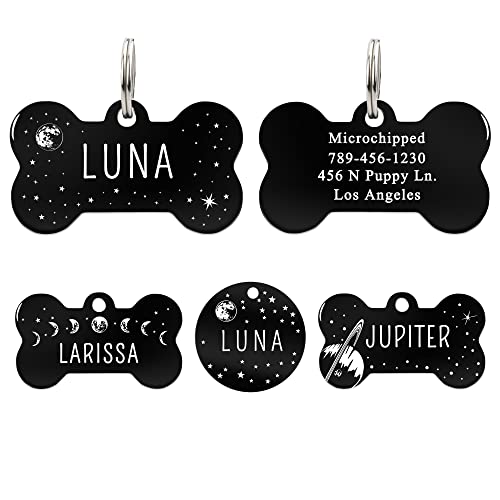 UltraJoys Stainless Steel Personalized Dog and Cat Tags, Custom Engraving Front and Back, Bone Tag with Moon Design, Small - color: Bone-moon, size: Small