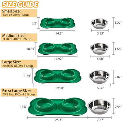 Hubulk Pet Dog Bowls 2 Stainless Steel Dog Bowl with No Spill Non-Skid Silicone Mat + Pet Food Scoop Water and Food Feeder Bowls for Feeding Small Medium Large Dogs Cats Puppies (Medium, Hunter Green) - color: Hunter Green, size: Medium