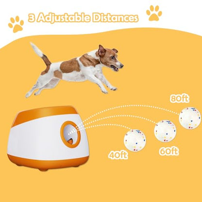 Automatic Dog Ball Thrower Launcher Interactive Toys, Auto Dog Ball Launcher for Medium to Large Dogs, Remote Control Tennis Balls Machine for Dogs, Pet Mental Stimulation Toys, with 6 Balls - color: orange