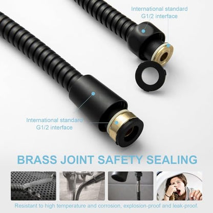 OFFO Shower Hose, 100 in Kink Free Stainless Steel Shower Hose Attachment Electroplating Handheld Shower Head Hose Flex Hoses Extension with Brass Insert & Nut for Pet Bathing Cleaning, Matte Black - color: Matte Black, size: 100 in