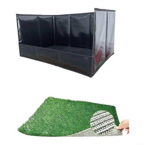Foldable Dog Grass Pad with Tray, High Walls Pee Potty Trainer Large Medium Small Dogs, Portable Artificial Turf Mat, Control, Gray(Black S) - size: Black S