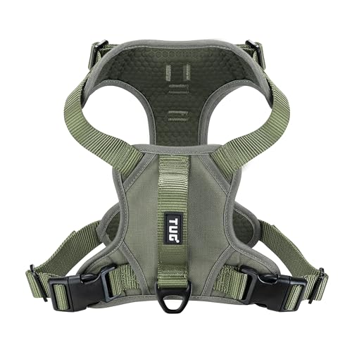 TUG Dog Harness with 2 Leash Connection Points | Adjustable, Padded, Lightweight | Handle on Back | No-Pull Front Clip (Large, Green) - color: Green - Basic Harness, size: Large