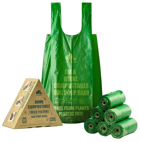 Ultra Thick & Deep RockRhino Dog Poop Bags for Large & XL Breeds | 4-Layer Interlocked Bottom | 100% Home Compostable, 0% Plastic | Vanilla-Scented | 60 Bags, Easy Open Tie Handles, Not for Scooper - size: 60 Count (Pack of 1)