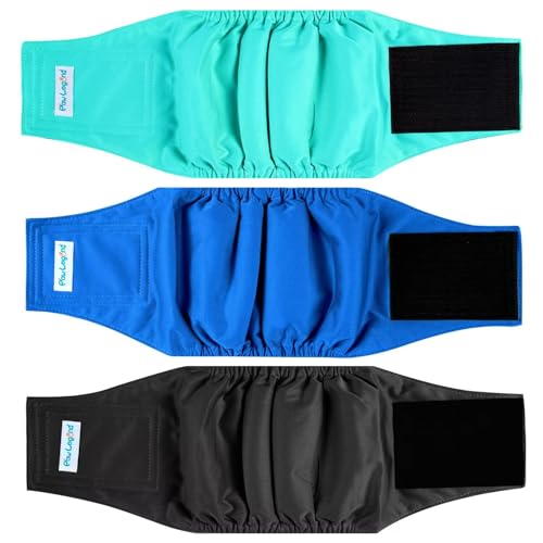 Paw Legend Washable Dog Belly Band Wrap Diapers for Male Dog | High Absorbing Puppy & Doggy Diapers Male (3 Pack,Blue,Aqua,Black,XS) - color: Blue, Aqua, Black (White Lining), size: X-Small